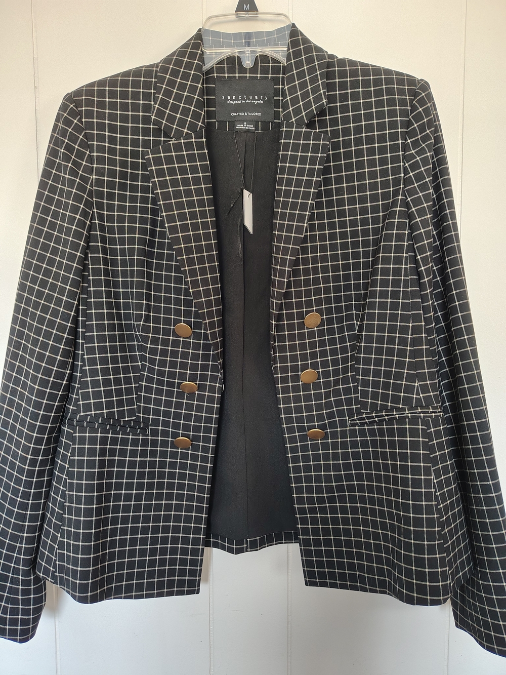 Sanctuary Crafted & Tailored Double Breasted Windowpane Grid Blazer - Size S